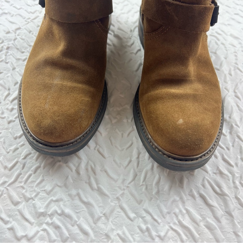 J Crew Boots 5.5 Brown Suede Shoes Biker Moto Buckle Engineer WARM CHESTNUT - Picture 2 of 10